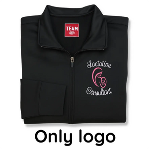 Custom embroidered lactation consultant jacket with name and IBCLC title