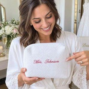 Personalized Mrs Last Name Spa Bag, Embroidered Waffle Makeup Bag, Bridesmaid Makeup Bag, Bridal Shower Gift