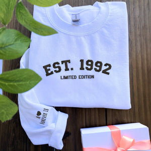 Custom Embroidered 30th Birthday Sweatshirt or Hoodies, Personalized Birth Year Limited Edition for Turning 30th