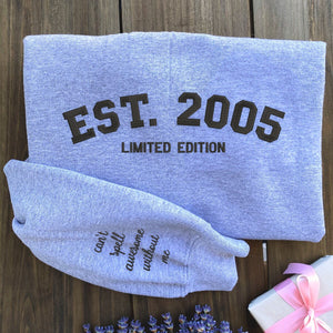 Custom Embroidered 30th Birthday Sweatshirt or Hoodies, Personalized Birth Year Limited Edition for Turning 30th