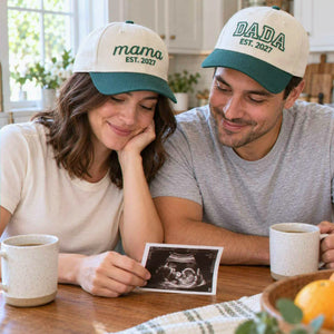 Matching Mama Dad Snapback Hat, Embroidered Mom Dad Cap, Baby Announcement Gift