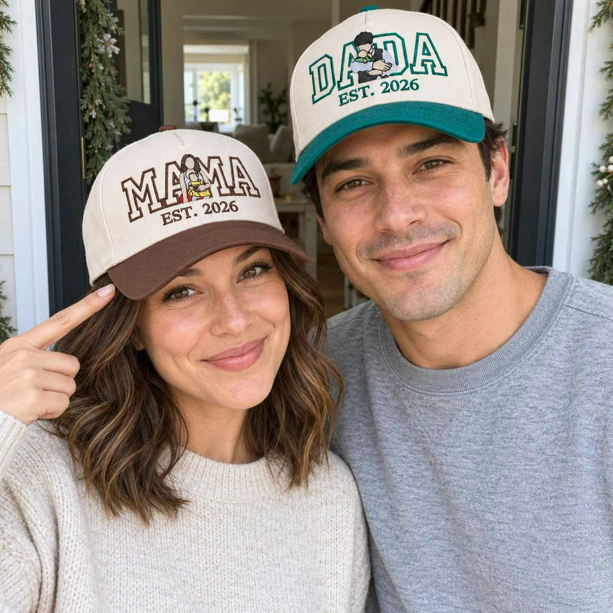 Custom Mama and Dada Portrait Snapback Hat, Embroidered Baseball Cap from Photo, Christmas Gift for Mom and Dad