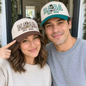 Custom Mama and Dada Portrait Snapback Hat, Embroidered Baseball Cap from Photo, Christmas Gift for Mom and Dad