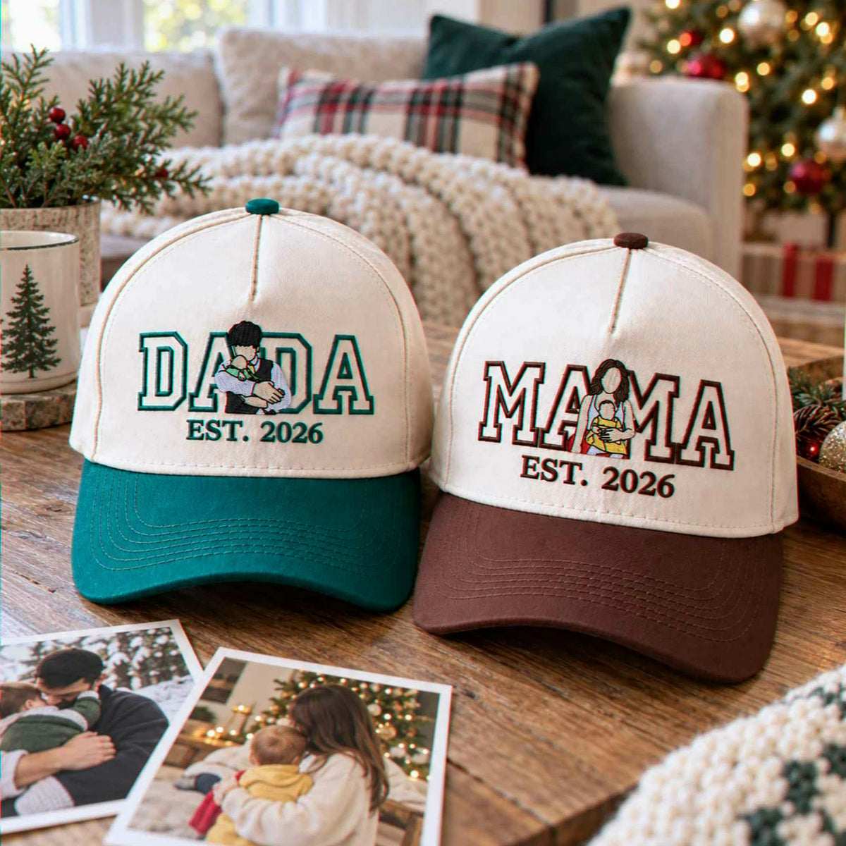 Custom Mama and Dada Portrait Snapback Hat, Embroidered Baseball Cap from Photo, Christmas Gift for Mom and Dad