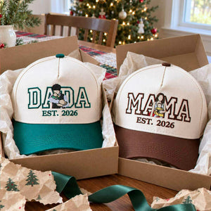 Custom Mama and Dada Portrait Snapback Hat, Embroidered Baseball Cap from Photo, Christmas Gift for Mom and Dad