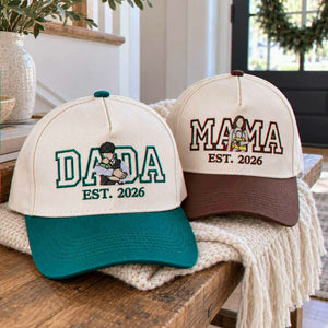 Custom Mama and Dada Portrait Snapback Hat, Embroidered Baseball Cap from Photo, Christmas Gift for Mom and Dad