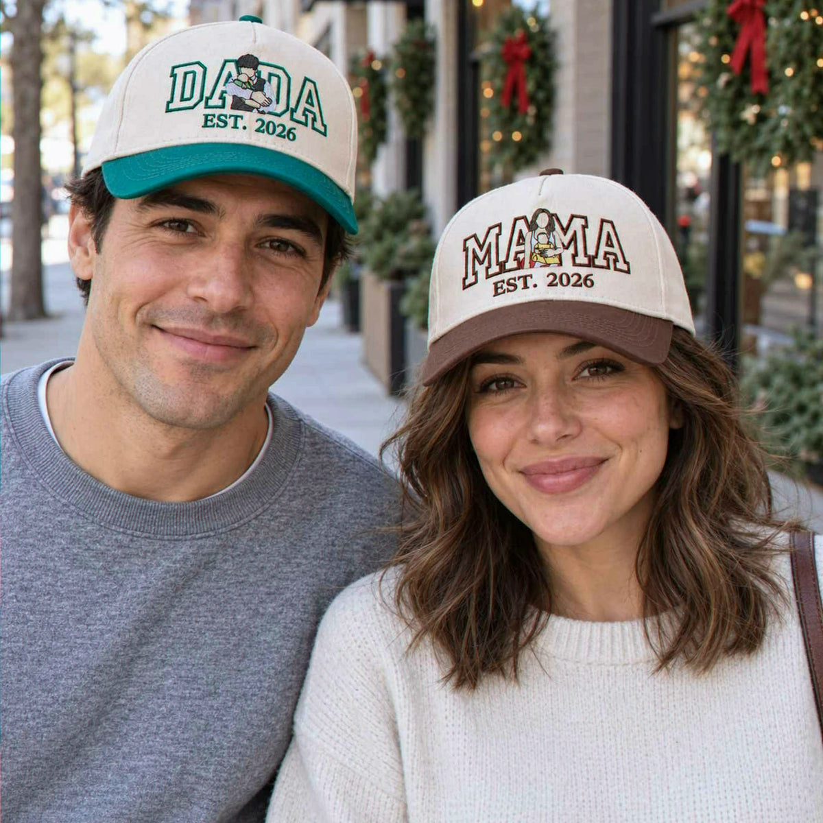 Custom Mama and Dada Portrait Snapback Hat, Embroidered Baseball Cap from Photo, Christmas Gift for Mom and Dad