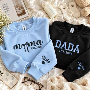 Matching Mama and Dada Sweatshirts, Embroidered Kids Name and Est Year Crewneck, Gifts for Mom and Dad