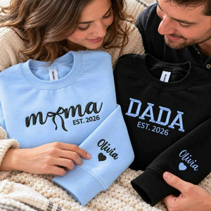 Matching Mama and Dada Sweatshirts, Embroidered Kids Name and Est Year Crewneck, Gifts for Mom and Dad