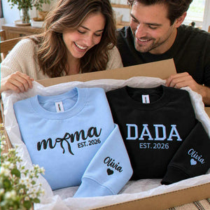Matching Mama and Dada Sweatshirts, Embroidered Kids Name and Est Year Crewneck, Gifts for Mom and Dad