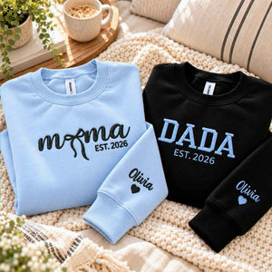 Matching Mama and Dada Sweatshirts, Embroidered Kids Name and Est Year Crewneck, Gifts for Mom and Dad