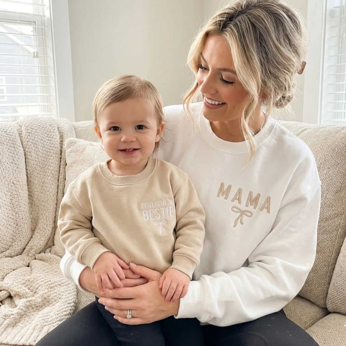 Mama and Mama's Bestie Sweatshirts Embroidered - Matching Mother and Baby Family Outfit