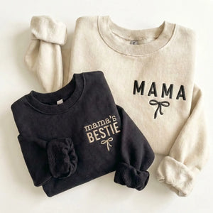 Mama and Mama's Bestie Sweatshirts Embroidered - Matching Mother and Baby Family Outfit