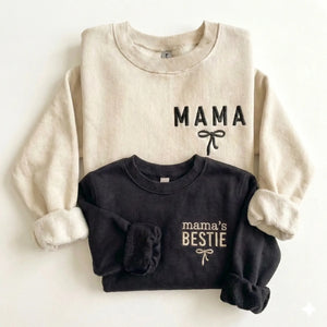 Mama and Mama's Bestie Sweatshirts Embroidered - Matching Mother and Baby Family Outfit