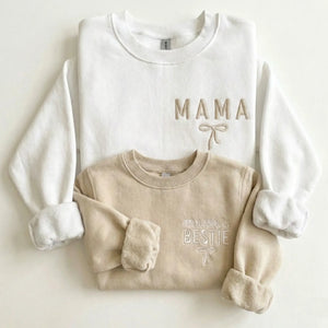 Mama and Mama's Bestie Sweatshirts Embroidered - Matching Mother and Baby Family Outfit