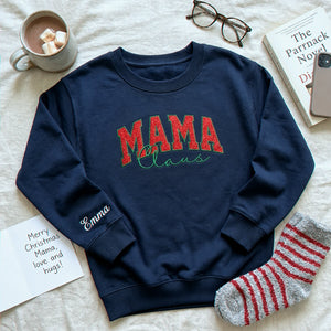 Mama Claus Glitter Sweatshirt, Personalized Embroidered Christmas Applique Crewneck, Christmas Gift for Mom