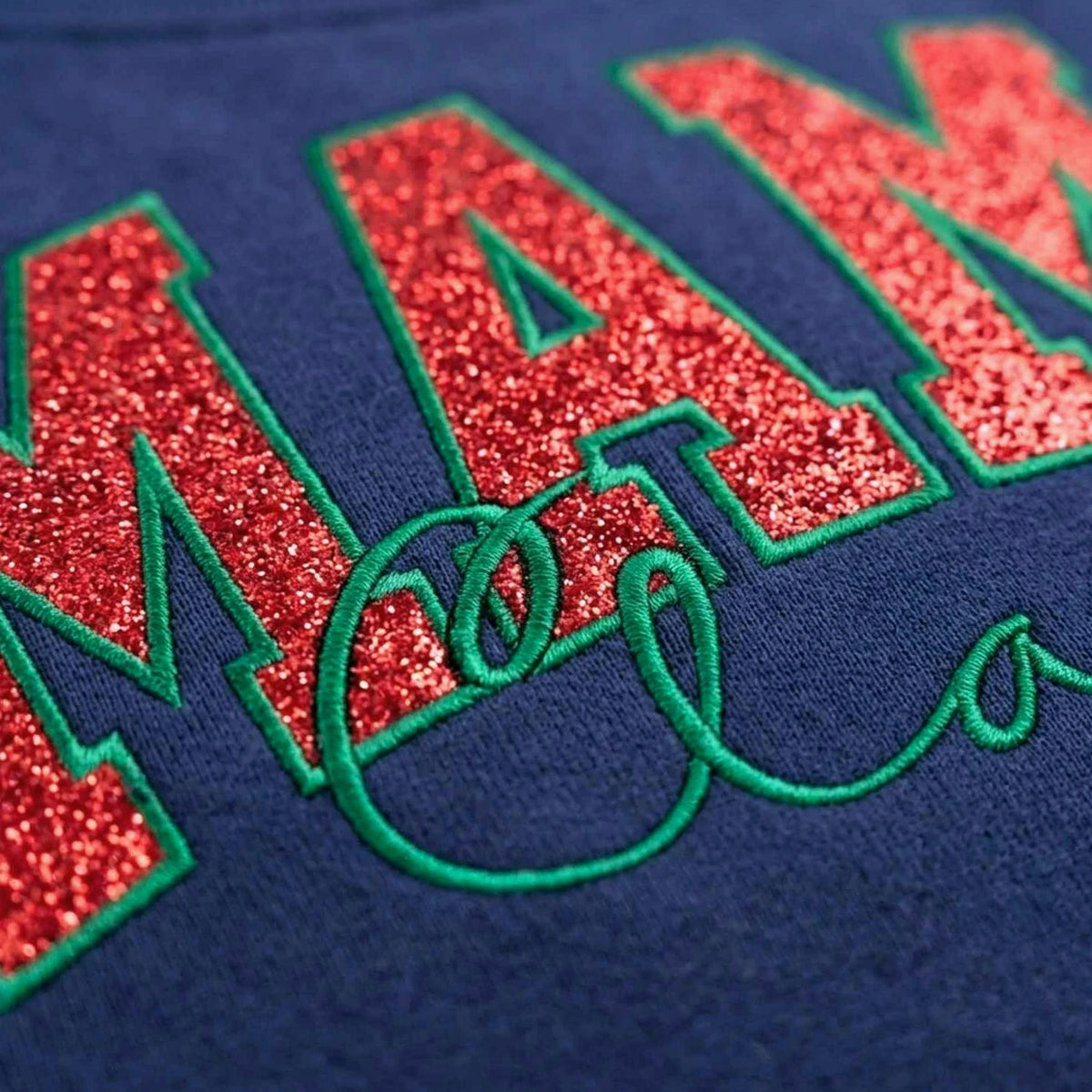 Mama Claus Glitter Sweatshirt, Personalized Embroidered Christmas Applique Crewneck, Christmas Gift for Mom