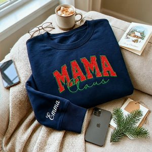 Mama Claus Glitter Sweatshirt, Personalized Embroidered Christmas Applique Crewneck, Christmas Gift for Mom