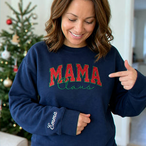 Mama Claus Glitter Sweatshirt, Personalized Embroidered Christmas Applique Crewneck, Christmas Gift for Mom