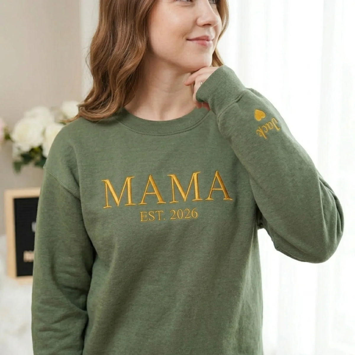 Custom Mama Embroidered Sweatshirt for New Mom or Mother's Day Birthday Gift for Her