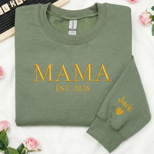 Custom Mama Embroidered Sweatshirt for Wife, New Mom or Mother's Day Birthday Gift