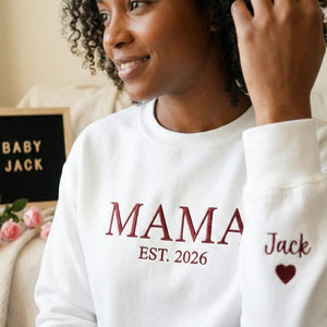 Custom Mama Embroidered Sweatshirt for New Mom or Mother's Day Birthday Gift for Her