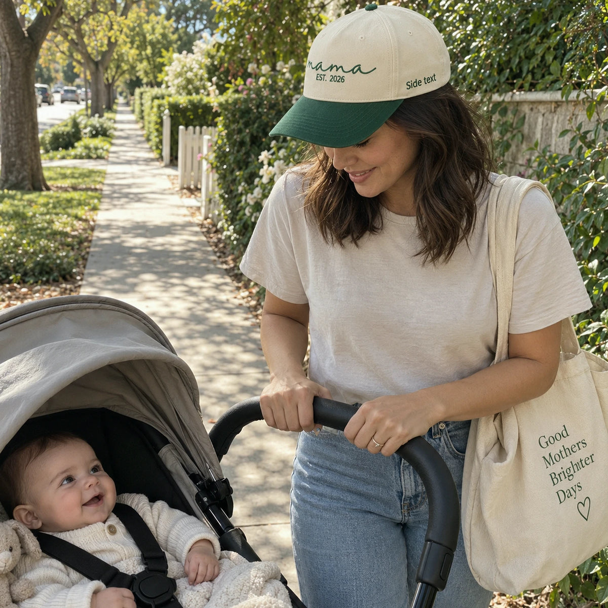 Embroidered Mama Est Snapback Hat - New Mom Gift from Sister Friend - Personalized Side Back Cap
