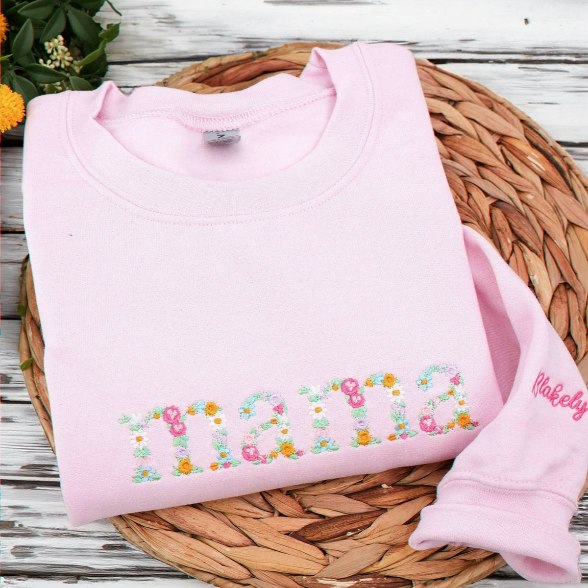 Embroidered Floral Mama Sweatshirt with Kids Name, Custom Mom or Grandma, Gigi, Nana Gift