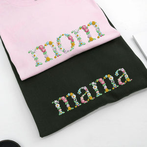 Embroidered Floral Mama Sweatshirt with Kids Name, Custom Mom or Grandma, Gigi, Nana Gift