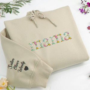 Embroidered Floral Mama Sweatshirt with Kids Name, Custom Mom or Grandma, Gigi, Nana Gift