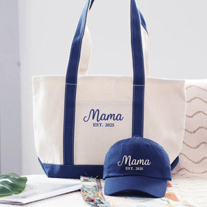 Embroidered mama hat and canvas tote bag gift set for moms