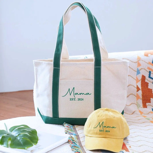 Embroidered Mama hat and matching tote bag – perfect gift for moms