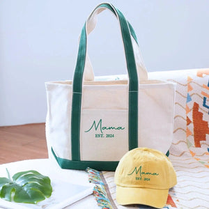 Embroidered Mama hat and matching tote bag – perfect gift for moms