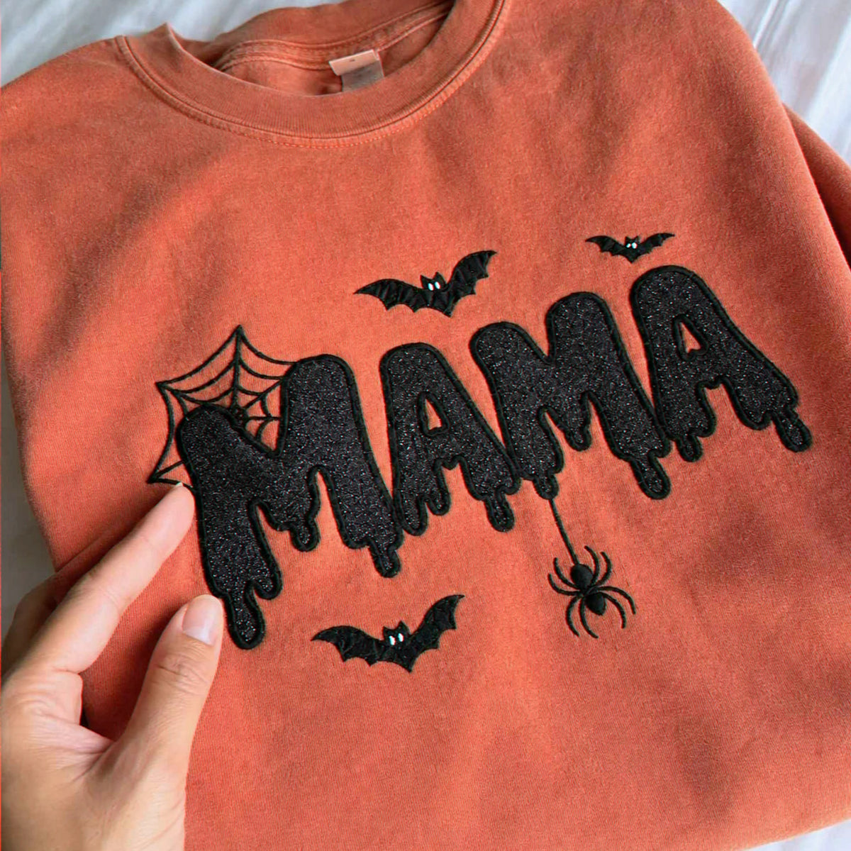 Mama Halloween Glitter Sweatshirt, Embroidered Spooky Mama Halloween Crewneck, Autumn Gift