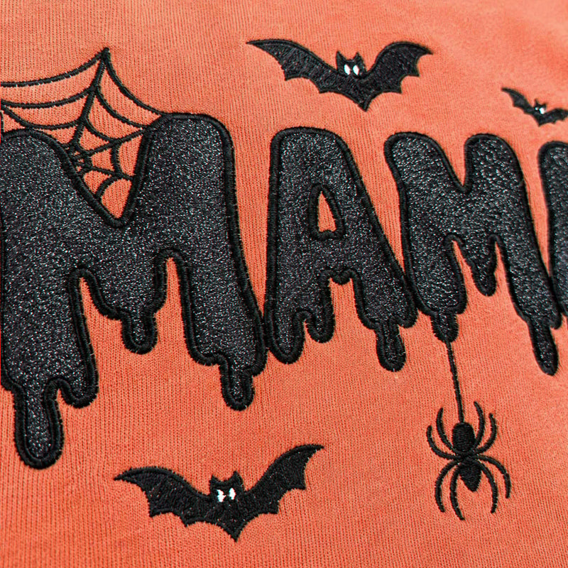 Mama Halloween Glitter Sweatshirt, Embroidered Spooky Mama Halloween Crewneck, Autumn Gift