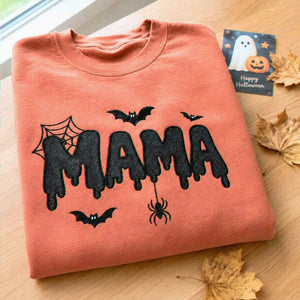 Mama Halloween Glitter Sweatshirt, Embroidered Spooky Mama Halloween Crewneck, Autumn Gift