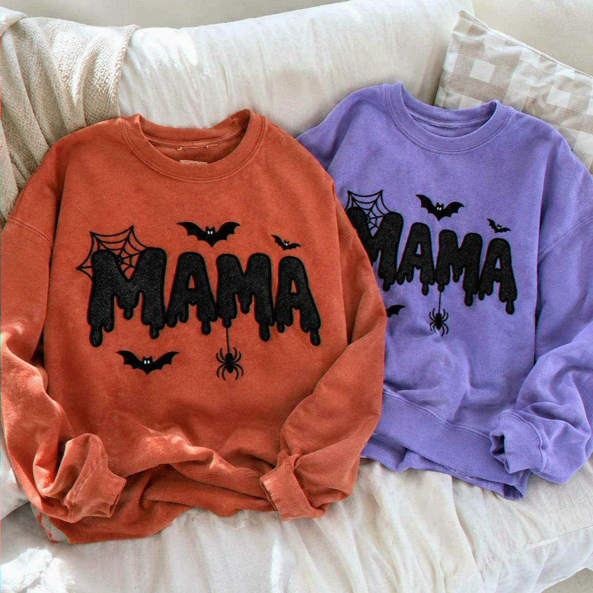 Mama Halloween Glitter Sweatshirt, Embroidered Spooky Mama Halloween Crewneck, Autumn Gift