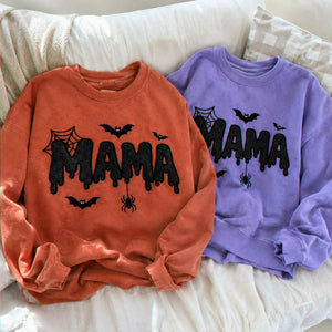 Mama Halloween Glitter Sweatshirt, Embroidered Spooky Mama Halloween Crewneck, Autumn Gift