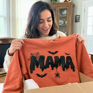 Mama Halloween Glitter Sweatshirt, Embroidered Spooky Mama Halloween Crewneck, Autumn Gift