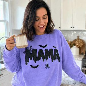 Mama Halloween Glitter Sweatshirt, Embroidered Spooky Mama Halloween Crewneck, Autumn Gift