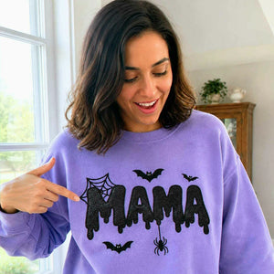Mama Halloween Glitter Sweatshirt, Embroidered Spooky Mama Halloween Crewneck, Autumn Gift