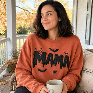 Mama Halloween Glitter Sweatshirt, Embroidered Spooky Mama Halloween Crewneck, Autumn Gift