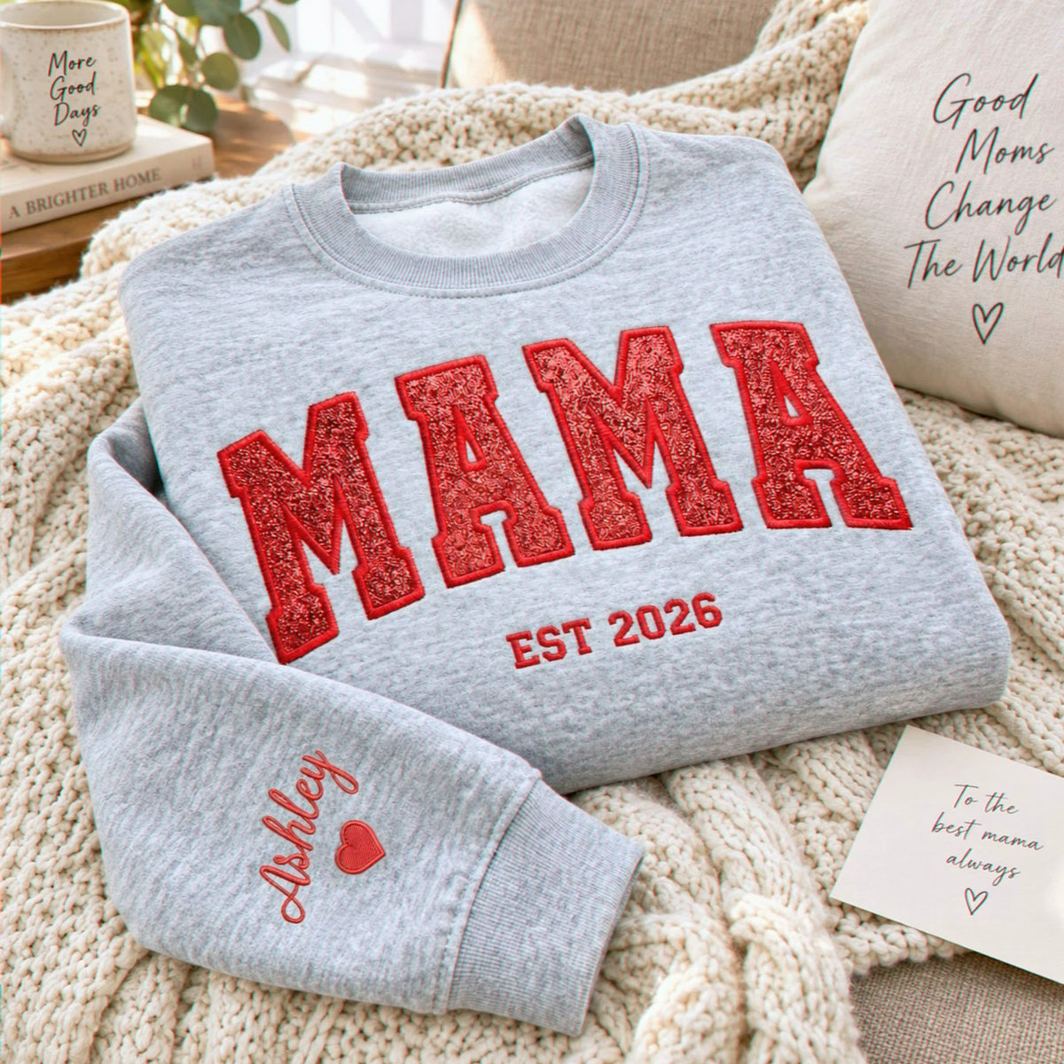 Custom Glitter Mama Sweatshirt, Embroidered Mom Applique Sweatshirt with Kids Name, Fall Mama Crewneck, Mom Gift