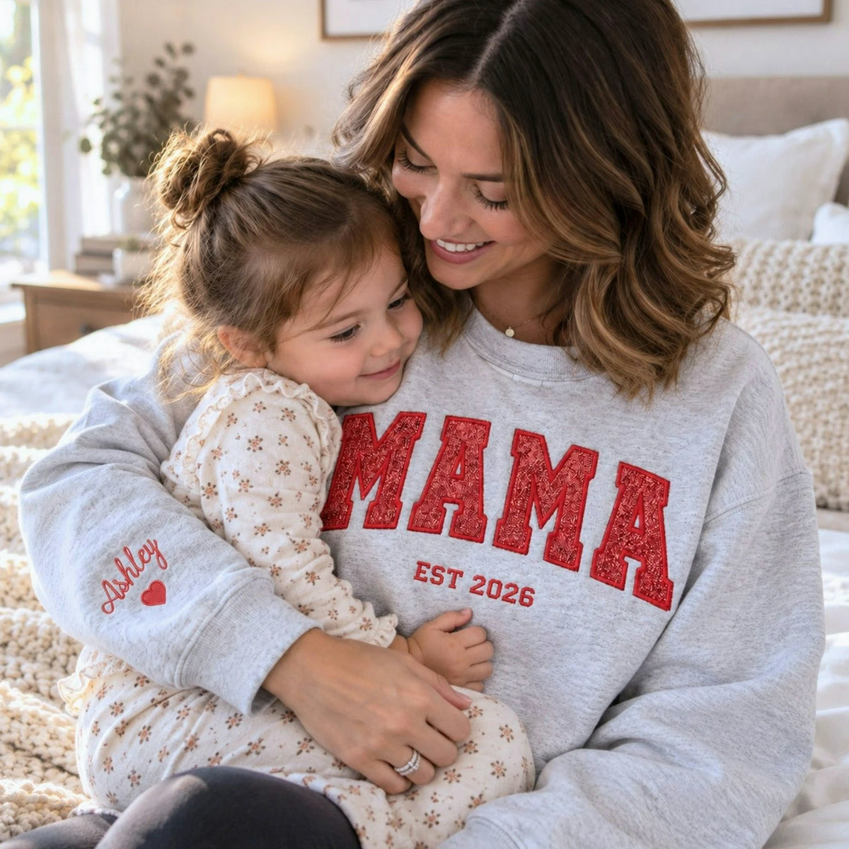 Custom Glitter Mama Sweatshirt, Embroidered Mom Applique Sweatshirt with Kids Name, Fall Mama Crewneck, Mom Gift