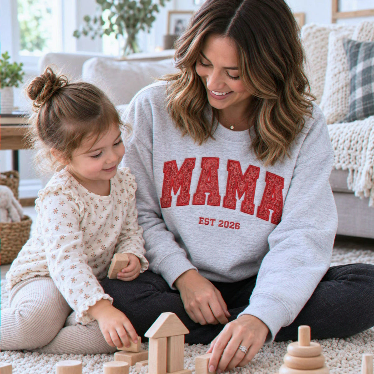 Custom Glitter Mama Sweatshirt, Embroidered Mom Applique Sweatshirt with Kids Name, Fall Mama Crewneck, Mom Gift
