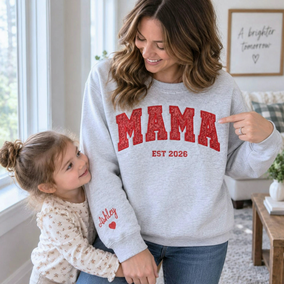 Custom Glitter Mama Sweatshirt, Embroidered Mom Applique Sweatshirt with Kids Name, Fall Mama Crewneck, Mom Gift