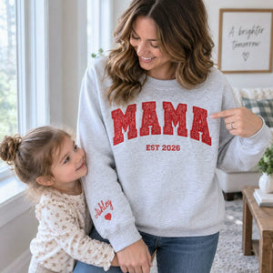Custom Glitter Mama Sweatshirt, Embroidered Mom Applique Sweatshirt with Kids Name, Fall Mama Crewneck, Mom Gift