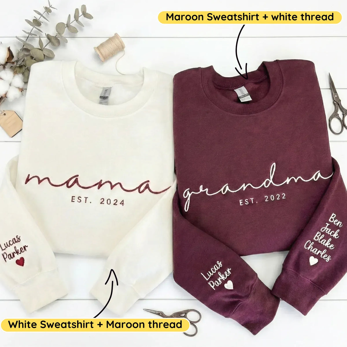 Custom Mama Embroidered Sweatshirt - Personalized Gift for Wife, Mom, New Mom - Mother’s Day & Birthday