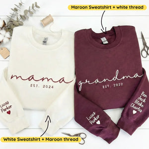 Custom Mama Embroidered Sweatshirt - Personalized Gift for Wife, Mom, New Mom - Mother’s Day & Birthday