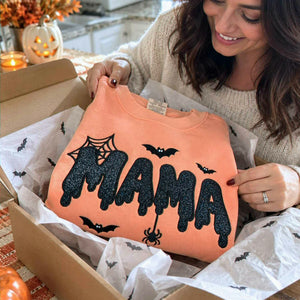 Mama Halloween Glitter Sweatshirt, Embroidered Spooky Mama Halloween Crewneck, Autumn Gift
